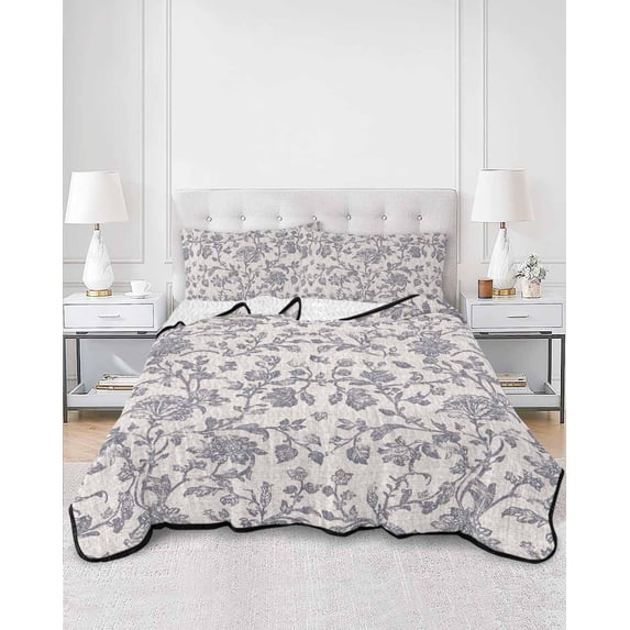 Quilts Twin XL Size, Haze Blue Leaf Soft Comforter Bedding Set for Bed, Retro Farmhouse Plant Floral Branch Lightweight Quilted Bedspread with Pillow Cover(2 Pieces) for All Season, 68x98 Inch