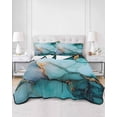 thumbnail image 1 of Quilts Twin XL Size, Marble Turquoise Gold Soft Comforter Bedding Set for Bed, Abstract Simple Geometric Lightweight Quilted Bedspread with Pillow Cover(2 Pieces) for All Season, 68x98 Inch, 1 of 6