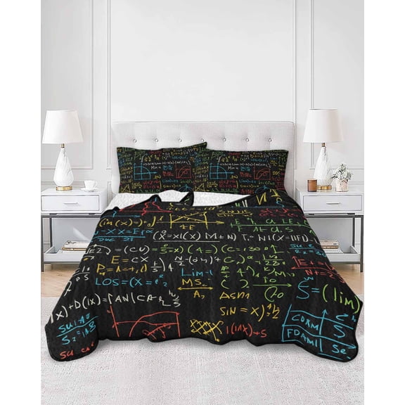 Quilts Twin XL Size, Math Formula Geometric Soft Comforter Bedding Set for Bed, Modern Art Black Yellow Lightweight Quilted Bedspread with Pillow Cover(2 Pieces) for All Season, 68x98 Inch