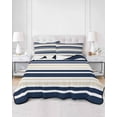 thumbnail image 1 of Quilts Twin XL Size, Navy Blue Khaki Striped Soft Comforter Bedding Set for Bed, Gradient Horizontal Lines Lightweight Quilted Bedspread with Pillow Cover(2 Pieces) for All Season, 68x98 Inch, 1 of 6