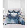 thumbnail image 1 of Quilts Twin XL Size, Navy Blue Marble Soft Comforter Bedding Set for Bed, Modern Abstract Ink Painting Lightweight Quilted Bedspread with Pillow Cover(2 Pieces) for All Season, 68x98 Inch, 1 of 6