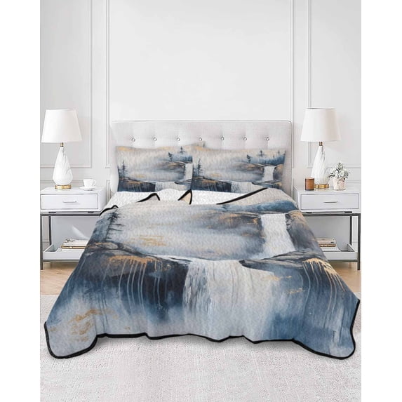 Quilts Twin XL Size, Navy Blue Mountain Soft Comforter Bedding Set for Bed, Vintage Abstract Art Lightweight Quilted Bedspread with Pillow Cover(2 Pieces) for All Season, 68x98 Inch