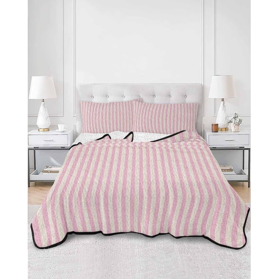 Quilts Twin XL Size, Pink Striped Soft Comforter Bedding Set for Bed, Modern Simple Farmhouse Beige Vintage Lightweight Quilted Bedspread with Pillow Cover(2 Pieces) for All Season, 68x98 Inch