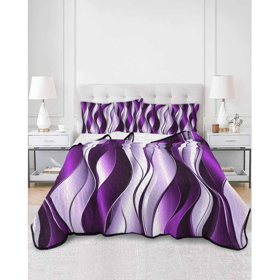 Quilts Twin XL Size, Purple Striped Ombre Soft Comforter Bedding Set for Bed, Modern Purple Moire Geometric Lightweight Quilted Bedspread with Pillow Cover(2 Pieces) for All Season, 68x98 Inch