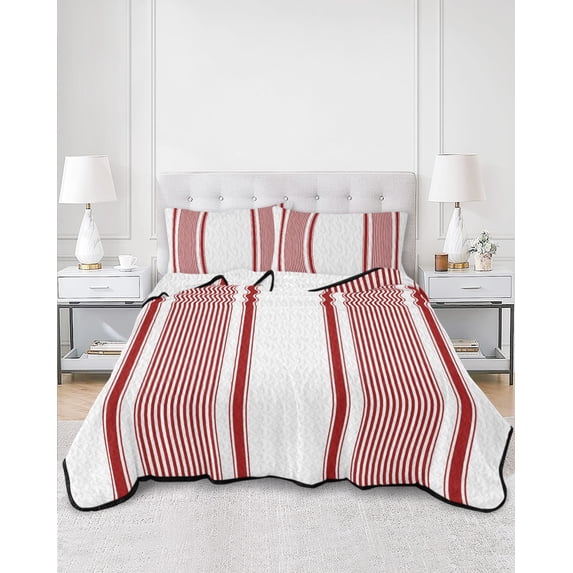 Quilts Twin XL Size, Red Striped Soft Comforter Bedding Set for Bed, Farmhouse Thin Vertical Stripes Modern Lightweight Quilted Bedspread with Pillow Cover(2 Pieces) for All Season, 68x98 Inch