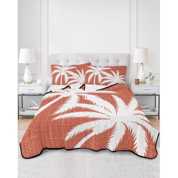 Quilts Twin XL Size, Red Tropical Tree Soft Comforter Bedding Set for Bed, Summer Coastal Palm Trees Lightweight Quilted Bedspread with Pillow Cover(2 Pieces) for All Season, 68x98 Inch