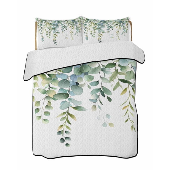 Quilts Twin XL Size, Sage Green Eucalyptus Leaves Soft Comforter Bedding Set for Bed, Spring Rustic Botanical Lightweight Quilted Bedspread with Pillow Cover(2 Pieces) for All Season, 68x98 Inch