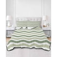thumbnail image 1 of Quilts Twin XL Size, Sage Green Soft Comforter Bedding Set for Bed, Abstract Geometric Ocean Wave Stripe Lightweight Quilted Bedspread with Pillow Cover(2 Pieces) for All Season, 68x98 Inch, 1 of 6