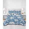 thumbnail image 1 of Quilts Twin XL Size, Starfish Sea Blue Coastal Soft Comforter Bedding Set for Bed, Summer Nautical Shell Beach Lightweight Quilted Bedspread with Pillow Cover(2 Pieces) for All Season, 68x98 Inch, 1 of 9