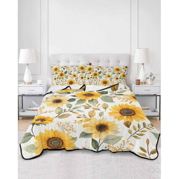 Quilts Twin XL Size, Sunflower Soft Comforter Bedding Set for Bed, Farmhouse Spring Summer Botanical Lightweight Quilted Bedspread with Pillow Cover(2 Pieces) for All Season, 68x98 Inch