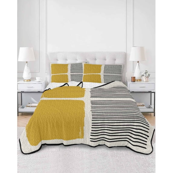Quilts Twin XL Size, Yellow Soft Comforter Bedding Set for Bed, Modern Painting Farmhouse Striped Abstract Art Lightweight Quilted Bedspread with Pillow Cover(2 Pieces) for All Season, 68x98 Inch