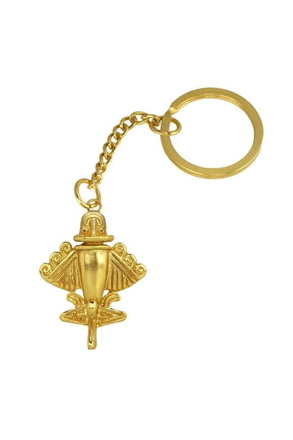 Quimbaya Flyer #9 pre-Columbian Aircraft Keychain by Across The Puddle, 24k Gold-Plated Museum Quality Reproduction | Ancient Astronauts Theory Artifacts | Golden Jets Jewelry Collection