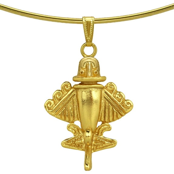 Quimbaya Flyer #9 pre-Columbian Aircraft Pedant Omega Chocker by Across The Puddle, 24k Gold-Plated Museum Quality Reproduction | Ancient Astronauts Theory Artifacts | Golden Jets Jewelry Collection