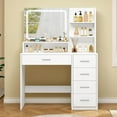 thumbnail image 1 of Quimoo Makeup Vanity Desk with LIighted Mirror, Vanity Desk with 5 Drawers & Storage Shelves, Vanity Table, 3 Color Modes & Adjustable Brightness Dressing Table, Bedroom, 1 of 15