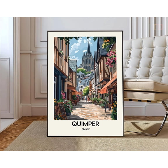 Quimper France Vintage City Map Wall Art Travel Decor Print, Unframed Canvas 8x10in