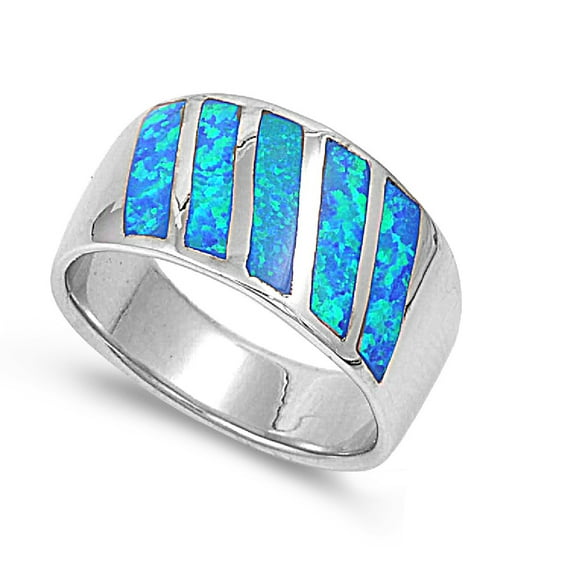 Quin Rectangular Center Blue Simulated Opal Ring Sterling Silver Size 10
