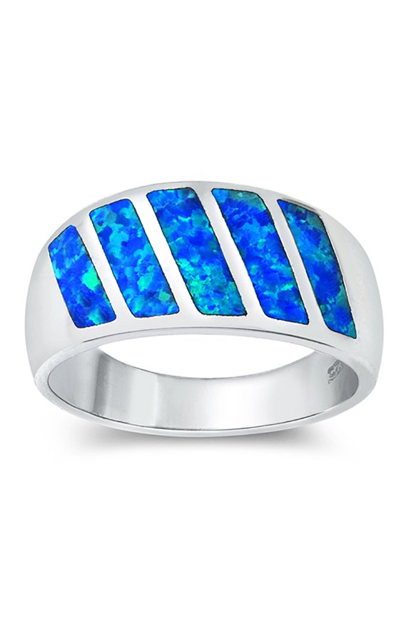 Quin Rectangular Center Blue Simulated Opal Ring Sterling Silver Size 7