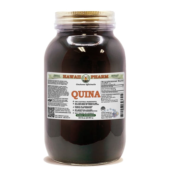 Quina (Cinchona Officinalis) Dry Bark ALCOHOL-FREE Liquid Extract. Expertly Extracted by Trusted HawaiiPharm Brand. Absolutely Natural. Proudly made in USA. Glycerite 32 Fl.Oz