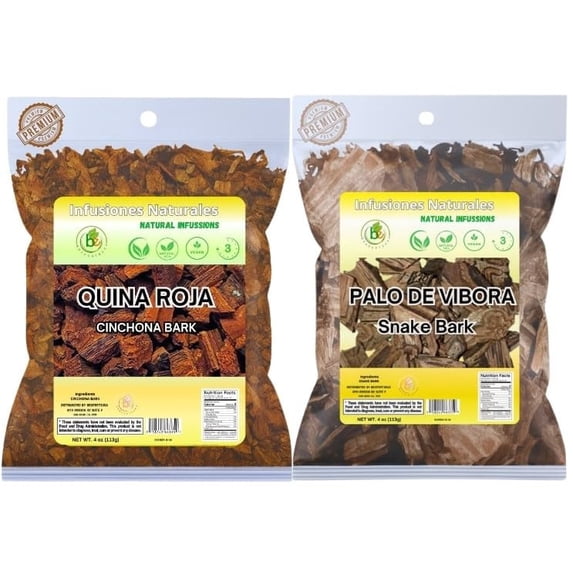 Quina Roja + Palo de Víbora Herbal Tea Combo – 2 Pack (4 oz Each / 113 g) – Red Cinchona Bark & Arbol de la Víbora Herbal Infusion – 100% Natural, Vegan, Non-GMO, Gluten-Free, Wildcrafted & Authentic