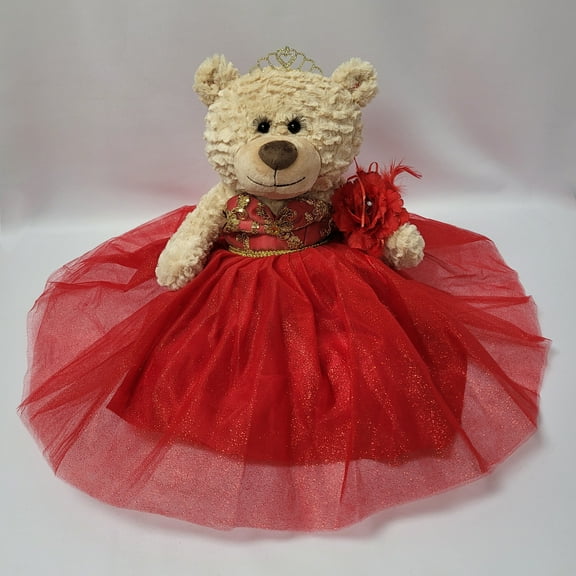 Quince Aos Quinceaera Last Doll Teddy Bear with Red Dress Gold Trim - Centerpiece & Decoration