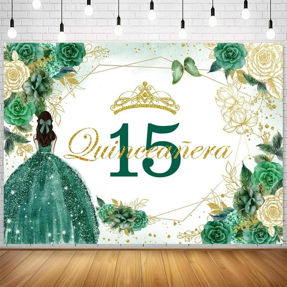 Quinceañera 15 Birthday Backdrop Shiny Gold Floral Butterfly Princess Girl 15th Party Decorations Banner Flower Mis Quince Anos Theme Photography Background