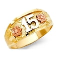 thumbnail image 1 of Quinceanera 15 Flower Band Ring Solid 14k Yellow White Rose Gold Tapered Diamond Cut Fancy 8MM Size 5, 1 of 1