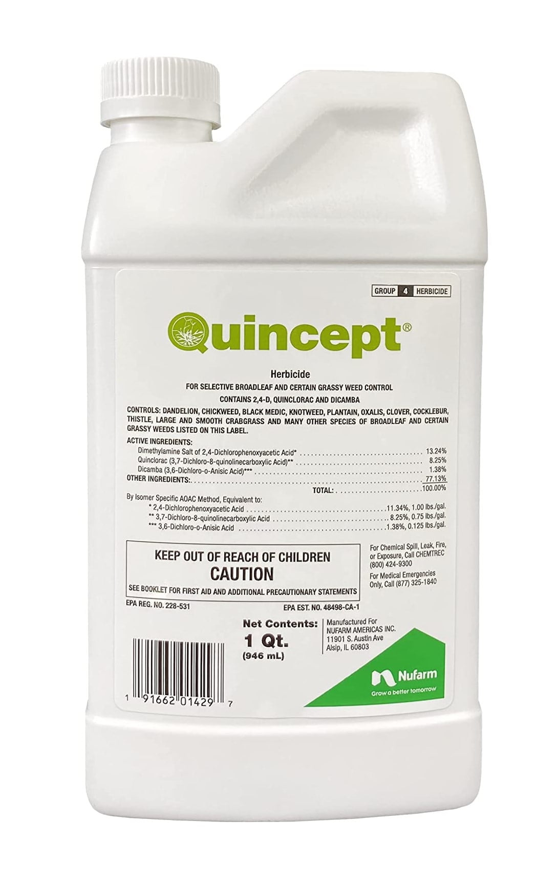 Quincept Herbicide - For Grassy and Broadleaf Weeds - 32 fl oz Bottle by NuFarm