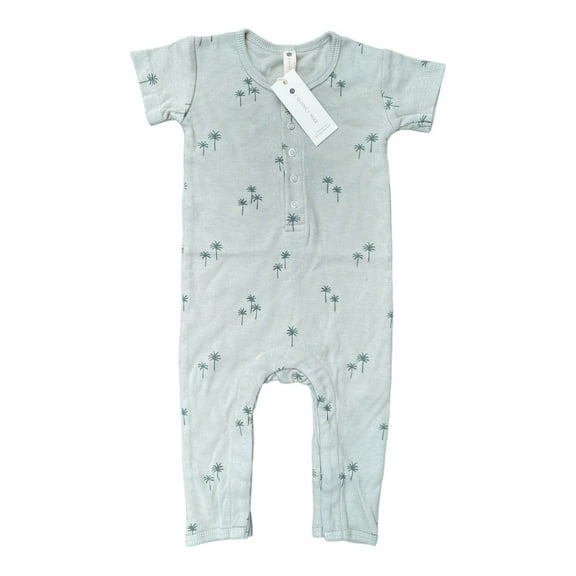 Quincy Mae Baby Girls Ribbed Palms Short Sleeve Romper Green