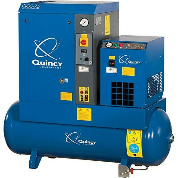 Quincy QGS Rotary Screw Compressor with Dryer - 7.5 HP, 230 Volt Single Phase, 60 Gallon, 21.2 CFM, Model 4152002727