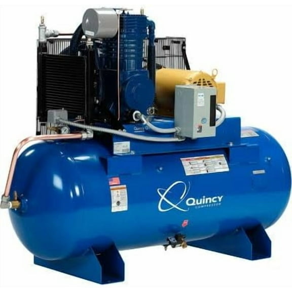 Quincy QT-10 Splash Lubricated Air Compressor with MAX Package - 10 HP, 230 Volt, 3 Phase, 120 Gallon Horizontal, Model Number P2103DS12HCB23M