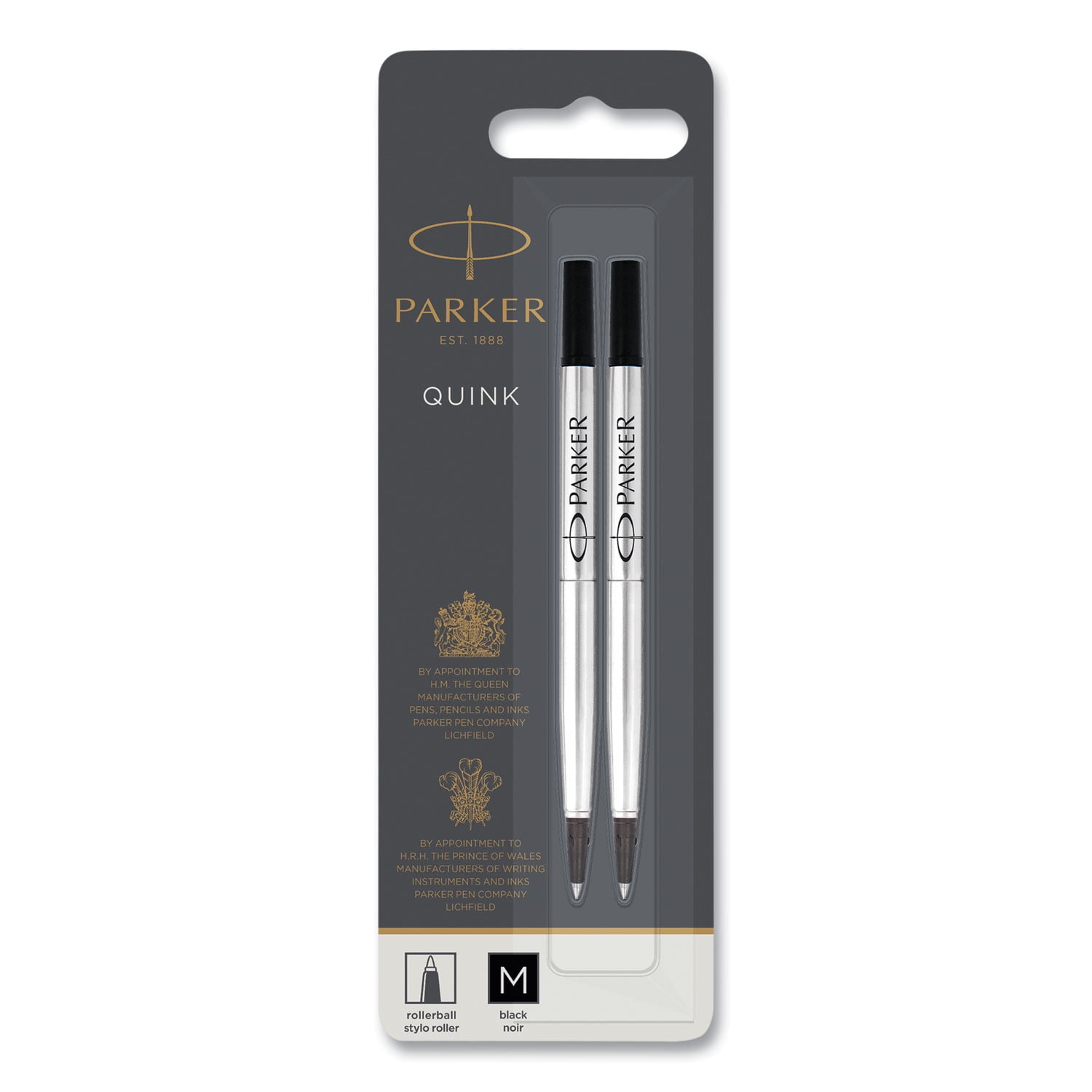 Quink Refill for Parker Rollerball Pen, Medium Tip, Black Ink, 2/Pack Quink Refill for Parker Rollerball Pen, Medium Tip, Black Ink, 2/Pack