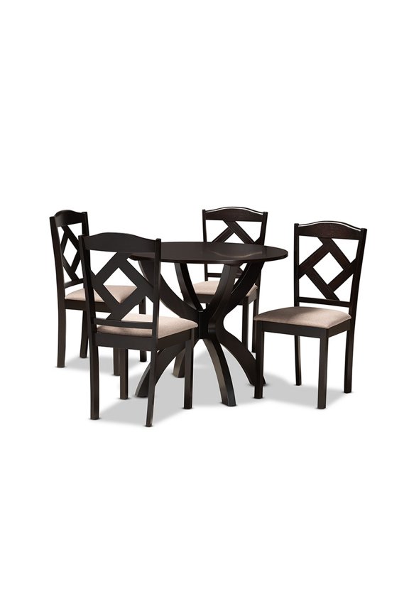 Quinlan Modern and Contemporary Sand Fabric Upholstered and Wood 5-Piece Dining Set