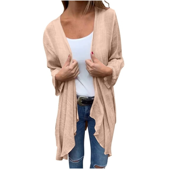Quinlirra Summer Cardigans For Women Lightweight 3/4 Sleeve Women's Long Solid Color Casual Long Sleeved Spring/summer Thin Breathable Sun Protection Cardigan