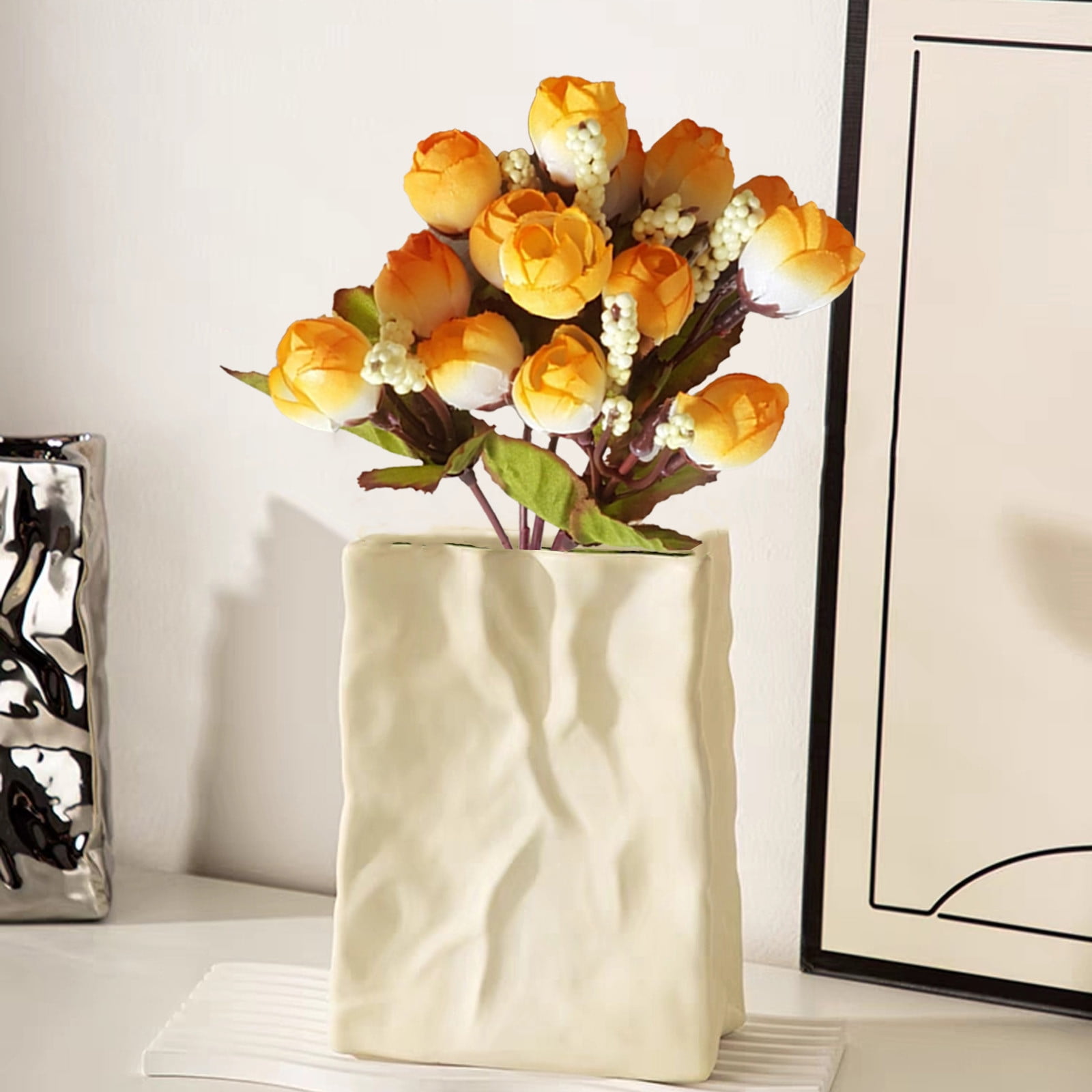 Todaioua 5 Pcs Ivory Ranunculus Artificial Silk Flowers, Realistic Faux ...