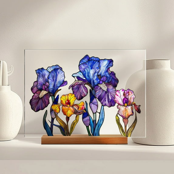 Acrylic Printed Desktop Display Floral Decoration Wooden Base Transparent Desktop Ornament Gifts For Women Gifts For Men Halloween Gifts