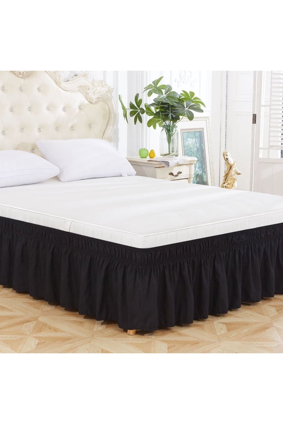 Bed Skirt Wrap Around Elastic Ruffles With Elastic Belt, Easy to Put On, Wrinkle Free Bedskirt Dust Ruffles, Frame Cover For Queen, King Beds