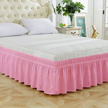 Bed Skirt Wrap Around Elastic Ruffles With Elastic Belt, Easy to Put On, Wrinkle Free Bedskirt Dust Ruffles, Frame Cover For Queen, King Beds