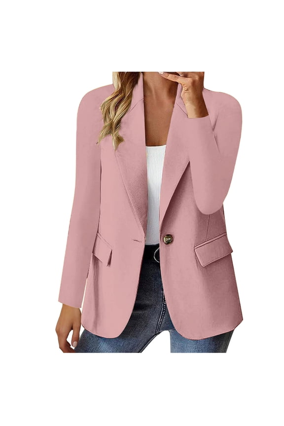 Blazer for Women Petite Women's Solid Color Button Pocket Recreational Long Sleeve Suit Coat Tops