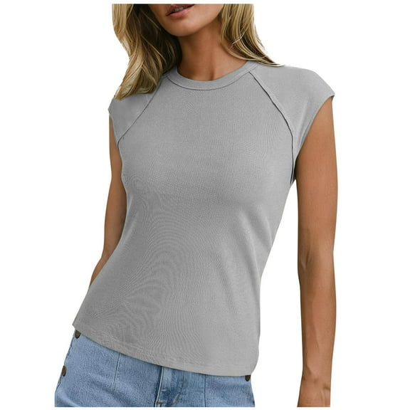 Quinlirra Camisoles Top for Women on Sale Fashion Women's Summer Casual Solid Color Loose Crewneck Tank Top