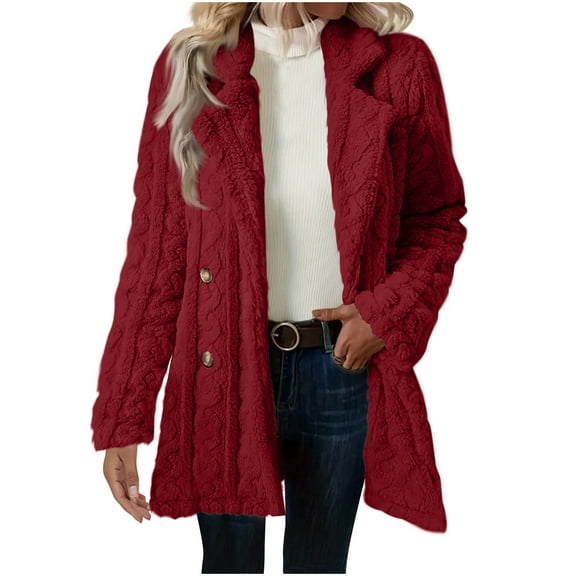 Quinlirra Cardigan Sweaters for Women Lightweight WomenS Winter Lapel Long Sleeve Plush Button Warm Coat Long