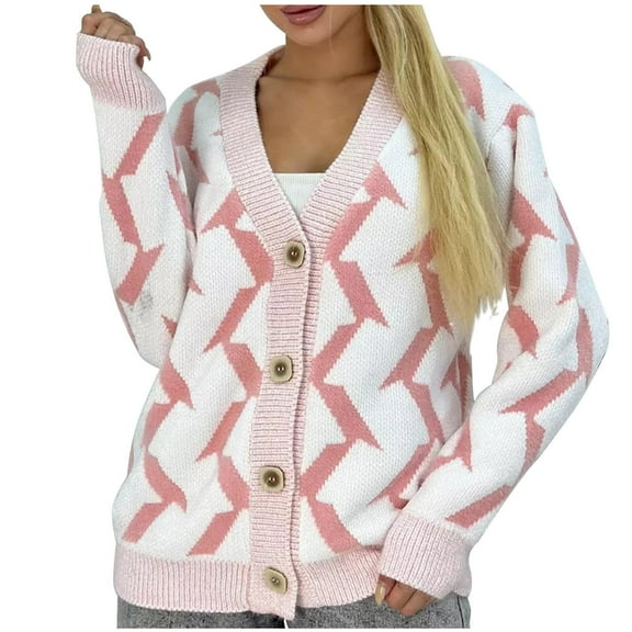 Quinlirra Cardigan Sweaters for Women Trendy Women's Loose Casual V-neck Cardigan Long Sleeved Sweater Knitted Cardigan