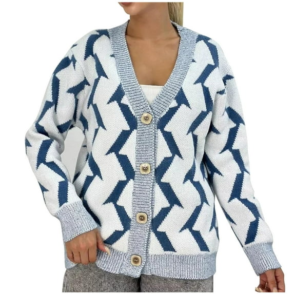 Quinlirra Cardigan Sweaters for Women Trendy Women's Loose Casual V-neck Cardigan Long Sleeved Sweater Knitted Cardigan