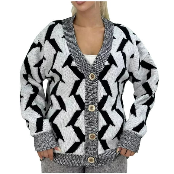Quinlirra Cardigan Sweaters for Women Trendy Women's Loose Casual V-neck Cardigan Long Sleeved Sweater Knitted Cardigan