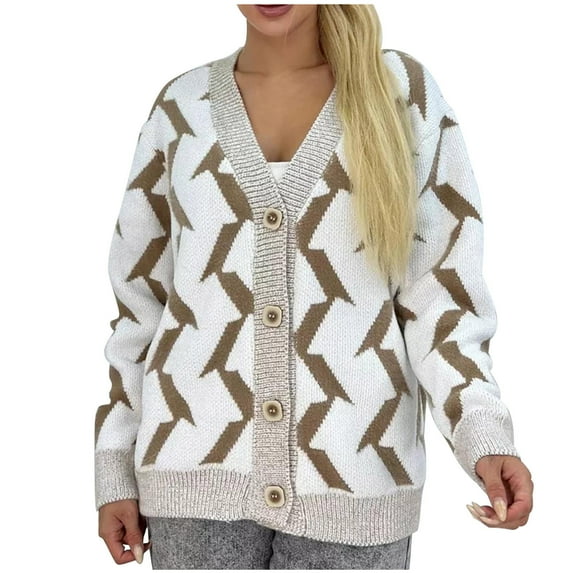 Quinlirra Cardigan Sweaters for Women Trendy Women's Loose Casual V-neck Cardigan Long Sleeved Sweater Knitted Cardigan