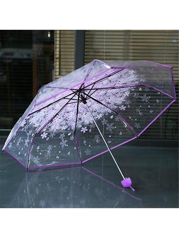 Cherry Blossom Umbrella Transparent Clear Umbrellas 8 Ribs Folding Umbrellas for Adult Kids Men and Women of All Ages