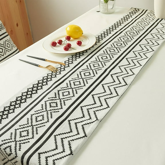 Todaioua Abstract Geometric Table Runner, Anti-Slip Cotton Linen Table Runenrs, Rectangle Tabletop Decoration for Wedding Kitchen Holiday Party Home Decor White Black Color Block