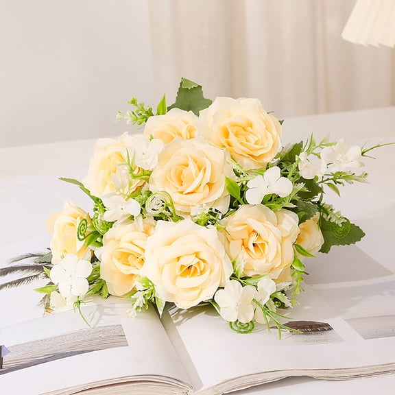 Quinlirra Clearance Artificial Flowers with Roses in Vase, Fix Lifelike Fake Flowers in Vase, Faux Flower Arrangements for Dining Table Centerpiece Decor