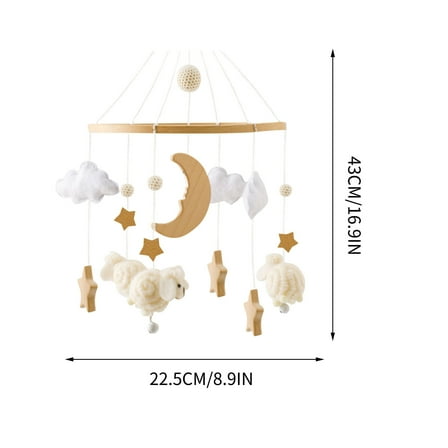 Todaioua Boho Baby Crib Mobile - Handmade Wooden Moon Stars Cloud Nursery Decor Soft Felt Beads Wind Chime Pendant for Newborn Infant Boy Girl Bassinet Crib Starry Night Theme