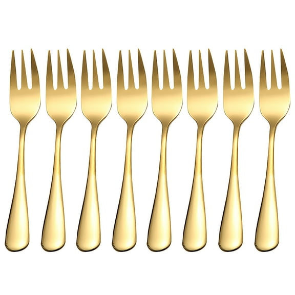Quinlirra Clearance Cake Forks Set of 8, Stainless Steel Cocktail Forks, Stylist Small Appetizer Forks, Dishwasher Safe, for Fruit, Ice Cream, Salad, Steak, Pizza, Noodles-Gold&5.51inch Length