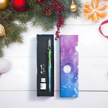 Todaioua Calligraphy Pens, Dip Pen, Glass Dipped Pen Ink Set Handmade Crystal Calligraphy Pen with India Ink, Glass Writing Instrument for Beginners